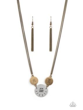 Paparazzi Shine Your Light Necklace Set Brass Disc Pendant